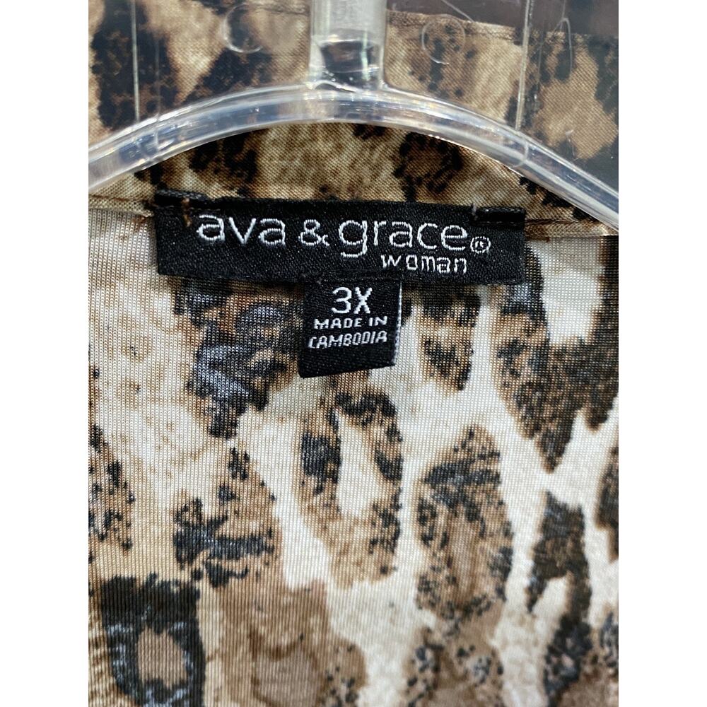 Ava & Grace Womens 3X Leopard Print Tunic Top Roll Tab Sleeve Stretch! - Picture 7 of 13